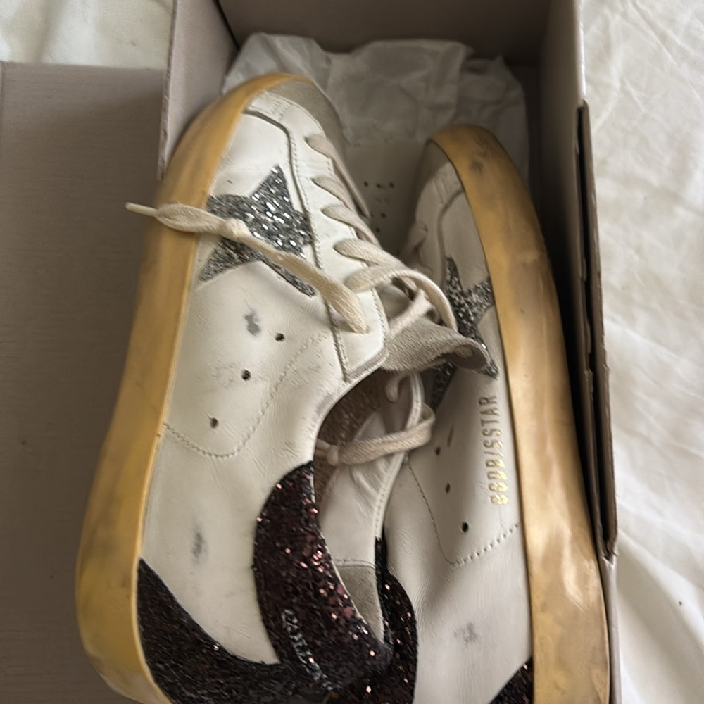 Golden Goose Cream and Gray Sneakers with Glitter Star - Picture 6 of 8